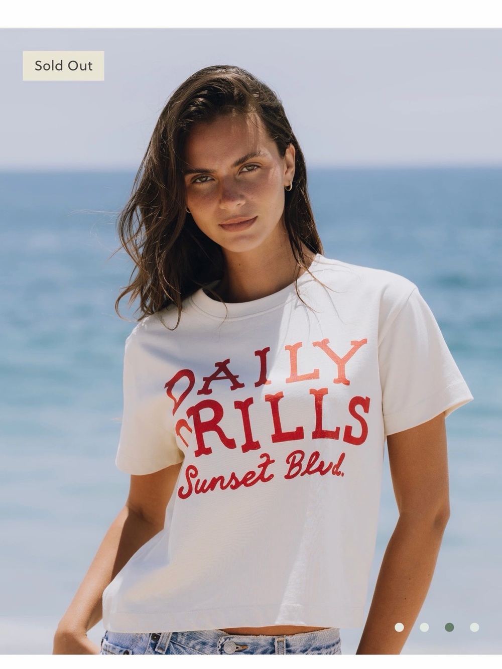 Daily Drills "Sunset Blvd" Boxy Cream Tee with Red Logo XS/S - Picture 4 of 7